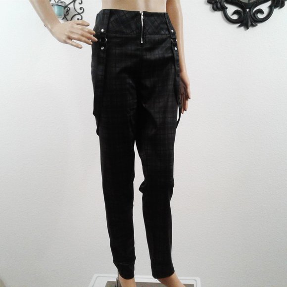 Plaid Strapped Wide Belt Loop Skinny Pants - Picture 2 of 5